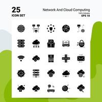 25 Network And Cloud Computing Icon Set 100 Editable EPS 10 Files Business Logo Concept Ideas Solid Glyph icon design vector