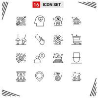 User Interface Pack of 16 Basic Outlines of sabre day bulb king corona Editable Vector Design Elements