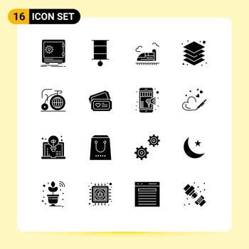 Set of 16 Vector Solid Glyphs on Grid for big server toy layers speed Editable Vector Design Elements