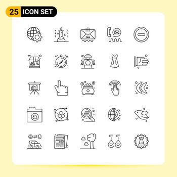 conjunto de pictogramas de 25 líneas simples de comunicación de interfaz de usuario del paquete menos elementos de diseño vectorial editables por correo vector