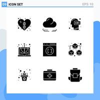 Set of 9 Modern UI Icons Symbols Signs for coding equation head education calculate Editable Vector Design Elements