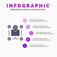 Location Map Chip Area Pointer  Solid Icon Infographics 5 Steps Presentation Background vector