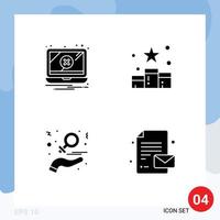 Modern Set of 4 Solid Glyphs Pictograph of error charity warning rating hand Editable Vector Design Elements