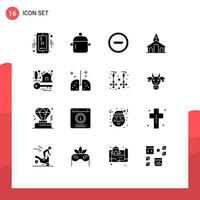 Set of 16 Modern UI Icons Symbols Signs for house keys cross kitchenware christian church Editable Vector Design Elements