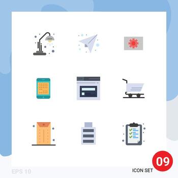 conjunto de colores planos de interfaz móvil de 9 pictogramas de elementos de diseño de vector editables de teléfono de dispositivo de computadora digital móvil