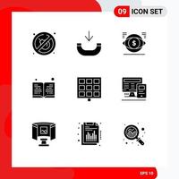 Solid Glyph Pack of 9 Universal Symbols of computer solar money panel education Editable Vector Design Elements