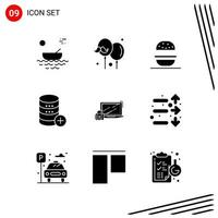 colección de 9 iconos vectoriales en estilo sólido símbolos de glifo perfecto de píxel para web y móvil signos de icono sólido sobre fondo blanco 9 iconos fondo de vector de icono negro creativo