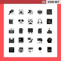 25 Icon Pack Solid Style Glyph Symbols on White Background Simple Signs for general designing Creative Black Icon vector background