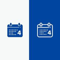 calendario día fecha línea americana y glifo icono sólido bandera azul línea y glifo icono sólido bandera azul vector