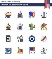 feliz día de la independencia usa paquete de 16 líneas creativas planas llenas de pastel usa globos vista punto de referencia editable usa día elementos de diseño vectorial vector