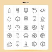contorno 25 conjunto de iconos militares diseño de estilo de línea vectorial conjunto de iconos negros paquete de pictogramas lineales diseño de ideas de negocios web y móviles ilustración vectorial vector