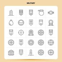 OutLine 25 Military Icon set Vector Line Style Design Black Icons Set Linear pictogram pack Web and Mobile Business ideas design Vector Illustration
