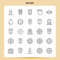 OutLine 25 Military Icon set Vector Line Style Design Black Icons Set Linear pictogram pack Web and Mobile Business ideas design Vector Illustration