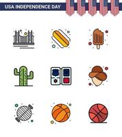 Modern Set of 9 Flat Filled Lines and symbols on USA Independence Day such as book plent states usa ice cream Editable USA Day Vector Design Elements