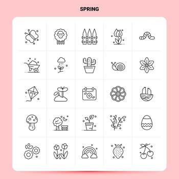 OutLine 25 Spring Icon set Vector Line Style Design Black Icons Set Linear pictogram pack Web and Mobile Business ideas design Vector Illustration