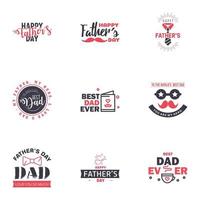 Fathers Day Lettering 9 Black and Pink Calligraphic Emblems Badges Set Isolated on Dark Blue Happy Fathers Day Best Dad Love You Dad Inscription Vector Design Elements For Greeting Card and Othe