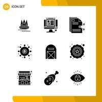 9 Icon Set Solid Style Icon Pack Glyph Symbols isolated on White Backgound for Responsive Website Designing Creative Black Icon vector background