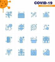 iconos de conjunto de prevención de coronavirus 16 icono azul como el error de advertencia de laboratorio de virus de pulmones elementos de diseño de vector de enfermedad de coronavirus viral 2019nov