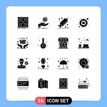 Modern Set of 16 Solid Glyphs Pictograph of ecommerce user finance target vaccine Editable Vector Design Elements
