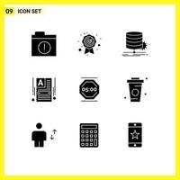 9 Thematic Vector Solid Glyphs and Editable Symbols of stop stop work data web builder making website Editable Vector Design Elements