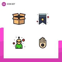 4 Filledline Flat Color concept for Websites Mobile and Apps box monster bookmark tag hand Editable Vector Design Elements