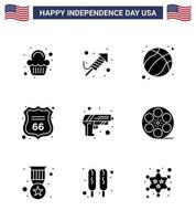 usa feliz día de la independencia pictograma conjunto de 9 glifos sólidos simples de seguridad american american sign seguridad editable usa day elementos de diseño vectorial vector