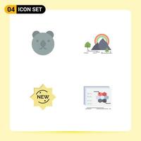 Mobile Interface Flat Icon Set of 4 Pictograms of bear product mountain nature badge Editable Vector Design Elements
