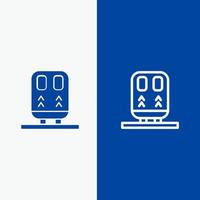 línea de transporte de tren de regreso y glifo icono sólido línea de bandera azul y glifo icono sólido bandera azul vector