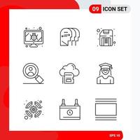 Creative Set of 9 Universal Outline Icons isolated on White Background Creative Black Icon vector background