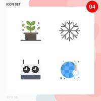 Set of 4 Vector Flat Icons on Grid for herb timer spa snowflakes pollution Editable Vector Design Elements