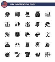 paquete grande de 25 estados unidos feliz día de la independencia usa vector glifo sólido y símbolos editables de correo de puerta sobre de invitación estadounidense elementos de diseño de vector de día de estados unidos editables