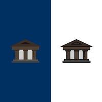 Bank Courthouse Finance Finance Building  Icons Flat and Line Filled Icon Set Vector Blue Background