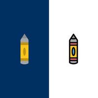 dibujo educación lápiz boceto iconos plano y línea llena conjunto de iconos vector fondo azul