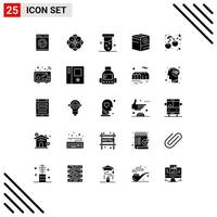 Pack of 25 Modern Solid Glyphs Signs and Symbols for Web Print Media such as berry plus lab e box Editable Vector Design Elements