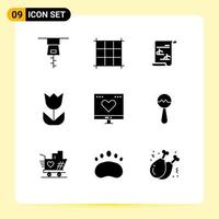 Pack of 9 Modern Solid Glyphs Signs and Symbols for Web Print Media such as maracas money flower love finance Editable Vector Design Elements