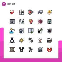 25 Universal Filled line Flat Color Signs Symbols of labour pc traning gaming computer Editable Vector Design Elements