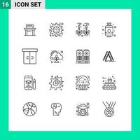 16 símbolos de signos de contorno universal de elementos de diseño de vector editables de gas de decoración de caída de cajón interior