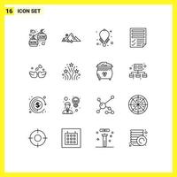 Modern Set of 16 Outlines and symbols such as birds paper accessories page data Editable Vector Design Elements