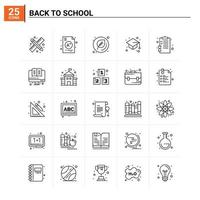 25 fondo de vector de conjunto de iconos de regreso a la escuela