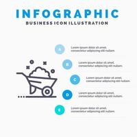 Barrow Construction Wheel Spring Line icon with 5 steps presentation infographics Background vector