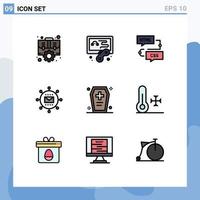 Group of 9 Filledline Flat Colors Signs and Symbols for promotion media coding mail programming Editable Vector Design Elements