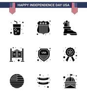 conjunto de 9 glifos sólidos vectoriales el 4 de julio, día de la independencia de estados unidos, como el escudo de estados unidos, arranque, seguridad, salón, editable, día de estados unidos, elementos de diseño vectorial vector