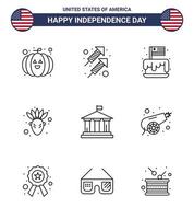 9 señales de línea para el día de la independencia de estados unidos pastel de banco americano acción de gracias elementos de diseño de vector de día de estados unidos editables estadounidenses