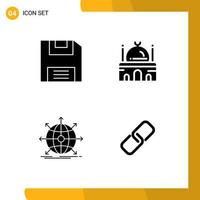 Stock Vector Icon Pack of 4 Line Signs and Symbols for diskette global building muslim network Editable Vector Design Elements