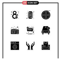 Modern Set of 9 Solid Glyphs and symbols such as notification alert camera vhs tape tape recording Editable Vector Design Elements