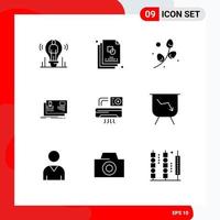 Modern Set of 9 Solid Glyphs and symbols such as invitation identity design user holiday Editable Vector Design Elements