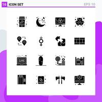 Set of 16 Modern UI Icons Symbols Signs for location chemical computer biohazard creative Editable Vector Design Elements