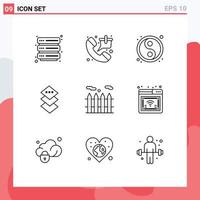 Set of 9 Commercial Outlines pack for real estate square chinese plane yin yang Editable Vector Design Elements