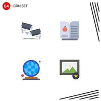 Pictogram Set of 4 Simple Flat Icons of cctv worldwide surveillance science favorite Editable Vector Design Elements