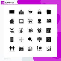 25 Universal Solid Glyphs Set for Web and Mobile Applications baking gadget rewind devices chipset Editable Vector Design Elements